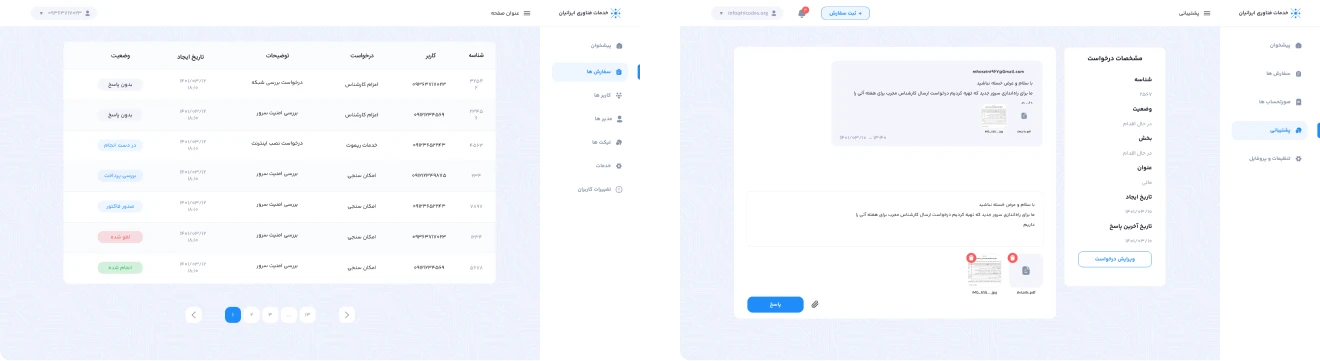 طراحی وب اپلیکشن و پلتفرم اتوماسیون خدمات فناوری ایرانیان