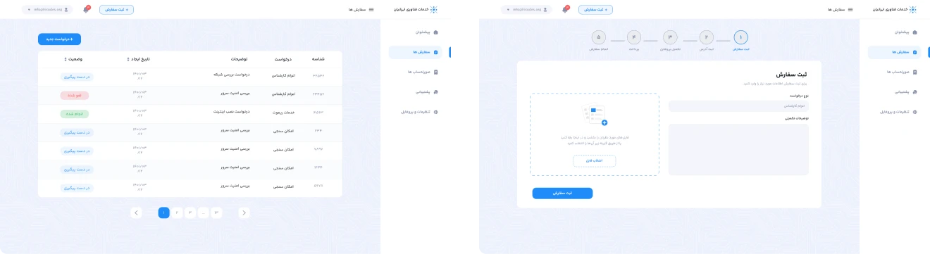 طراحی وب اپلیکشن و پلتفرم اتوماسیون خدمات فناوری ایرانیان