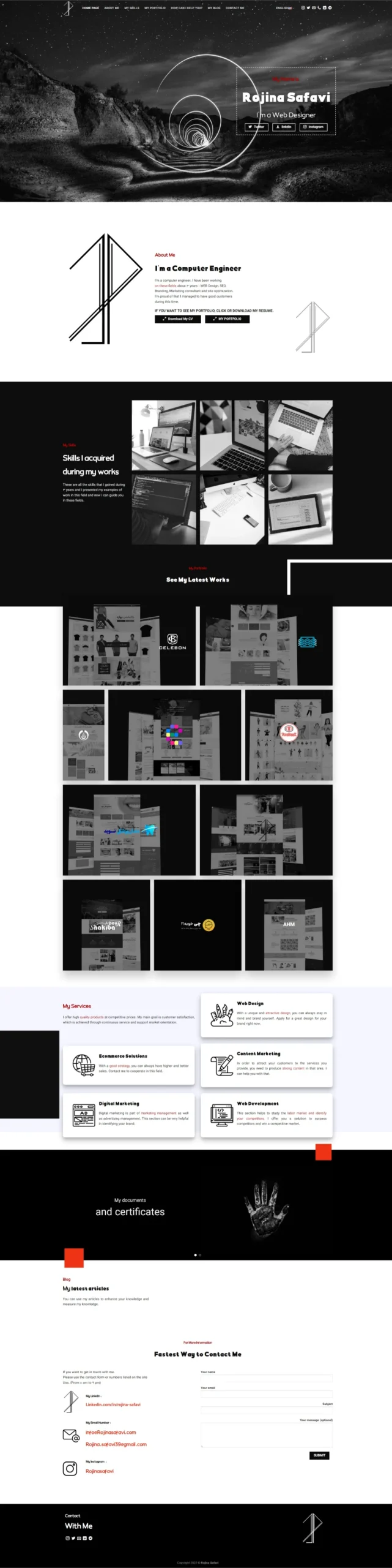 طراحی و پیاده سازی سایت شخصی روژینا صفوی